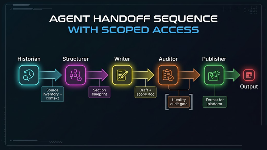 Agent handoff sequence with scoped access